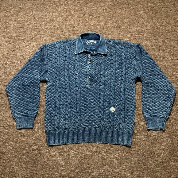 Blue Willi's Other - Vtg Blue Willi's Sweater Men's Medium Grandpa 90s Cable Fisherman Denim Indigo